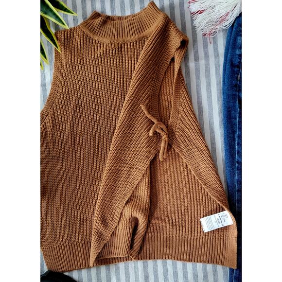Y2K Camel Brown Mock Neck Knit Sweater Vest Tank Top - Picture 4 of 8